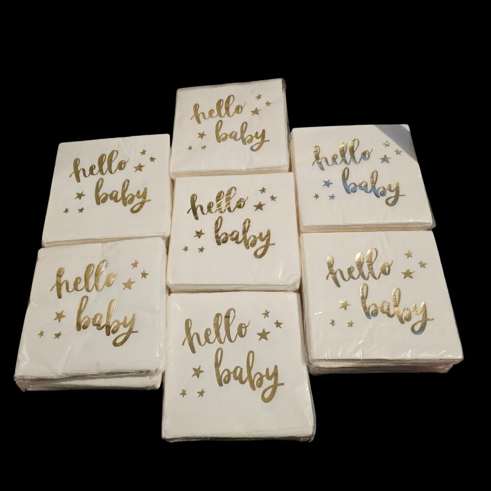 Hello Baby Shower Sprinkle Napkins Drink 5" Gold Stars Spritz New 10pc Lot 300ct